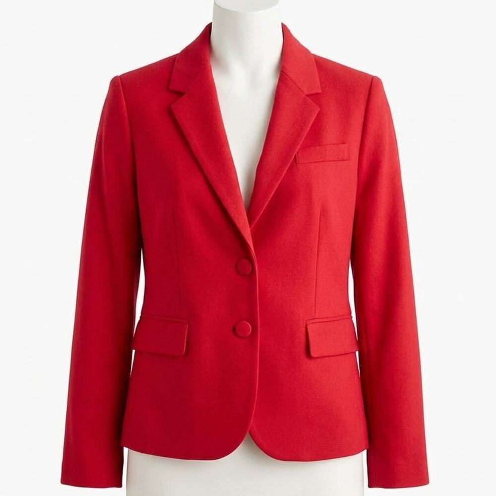 J Crew Petite 2 Button Blazer Red Tailored Notch Lapel Flap Pocket Corpcore 12P